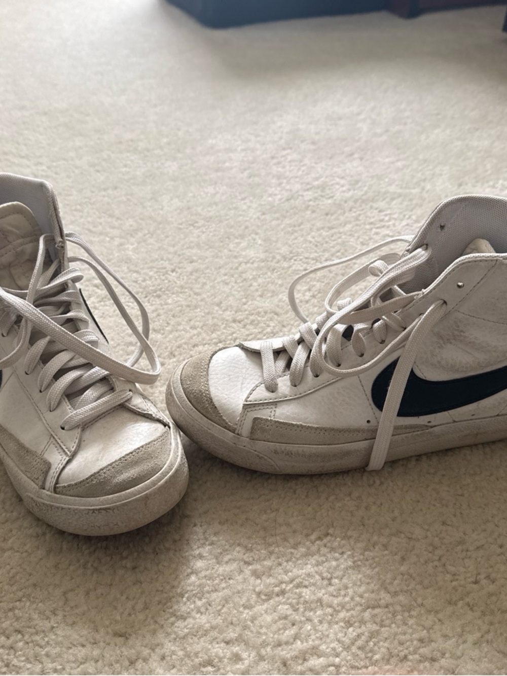Nike Kids White High-Top Sneakers with Black Swoosh